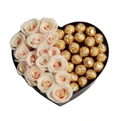 Boite de Fleurs et Ferrero, Fleuriste Casablanca, Livraison Fleurs Casablanca, Bouquet de Fleurs, Pretty Flowers1